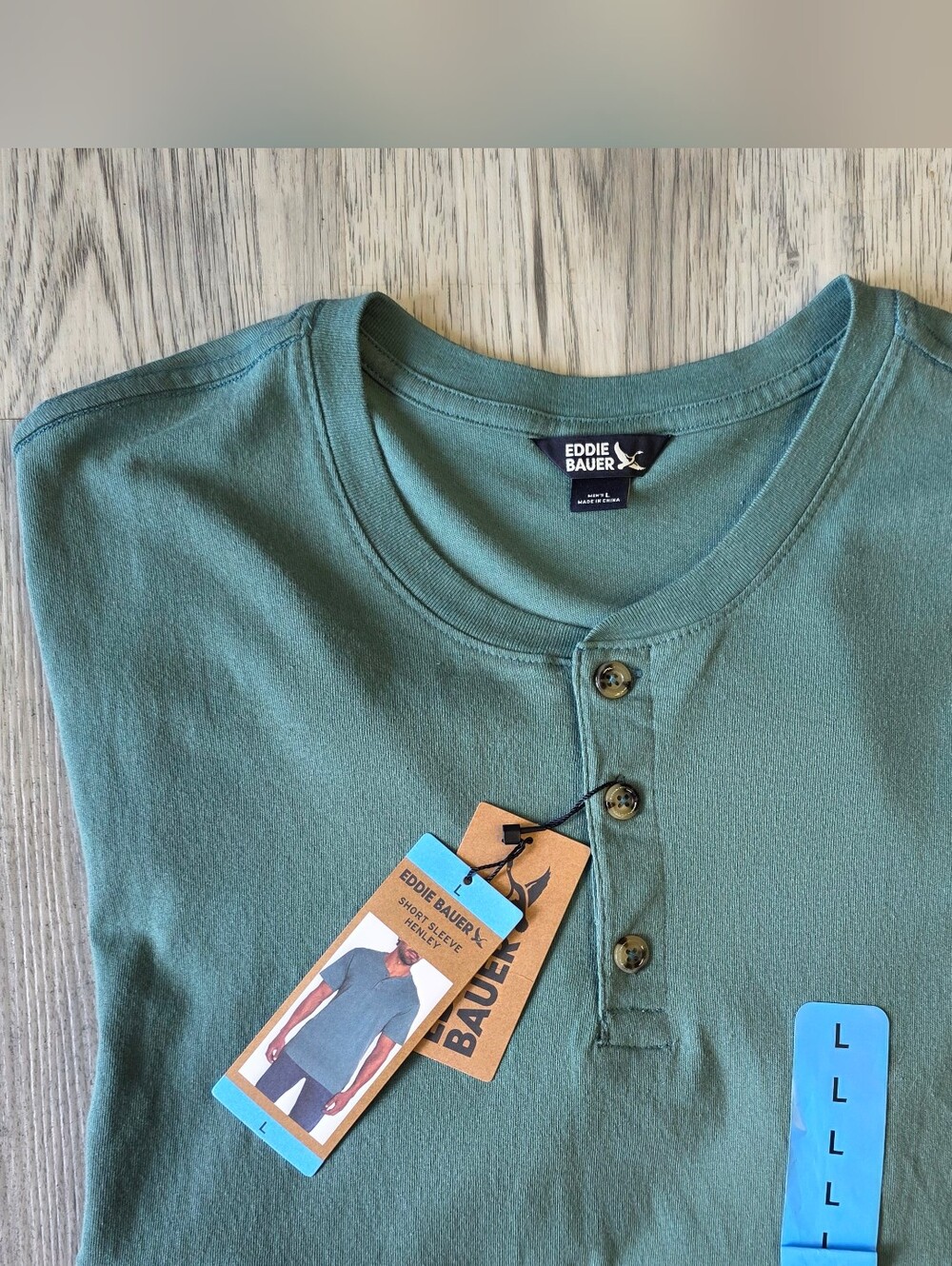NWT Eddie Bauer Men’s Large Green Henley Shirt